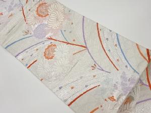 リサイクル　曲線に花々模様織出し袋帯